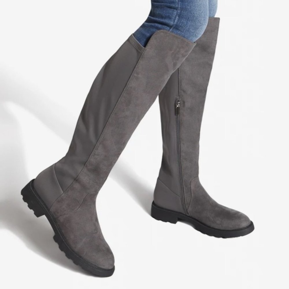 Below the Knee Flat Riding Boots in Gray and Black Size 9